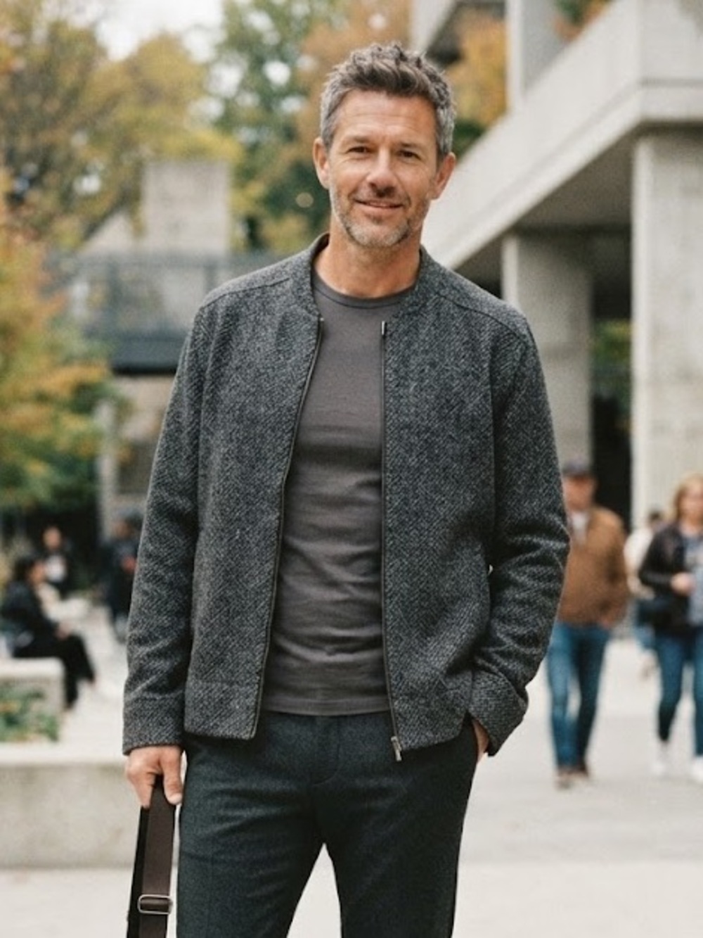 Boss Hugo Boss Gray Textured Bomber Zip Front Jacket - #256